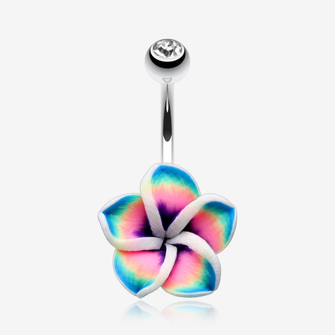 Hawaiian Plumeria Belly Button Ring-Clear Gem