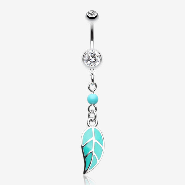 Vibrant Charming Leaf Belly Button Ring-Clear Gem