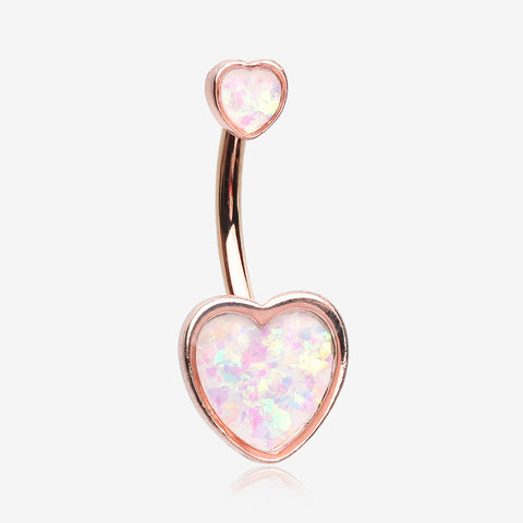 Rose Gold Opalescent Sparkle Heart Belly Button Ring-White