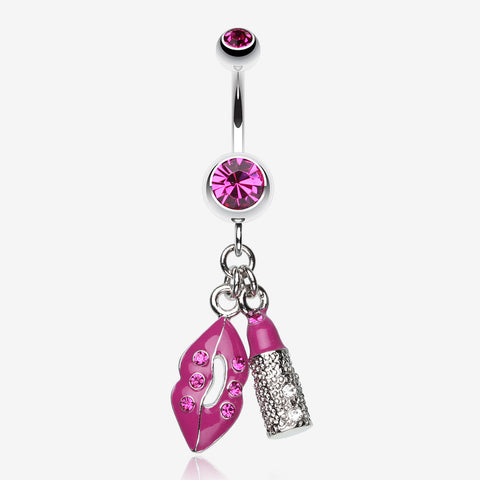 Glamourous Lip and Lipstick Belly Ring-Fuchsia