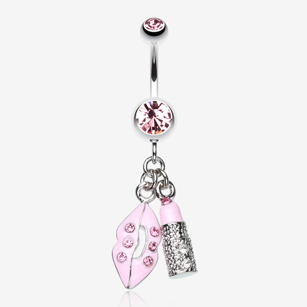 Glamourous Lip and Lipstick Belly Ring-Light Pink