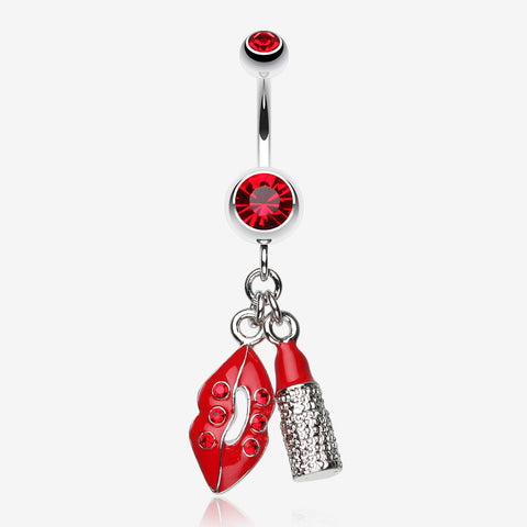 Glamourous Lip and Lipstick Belly Ring-Red