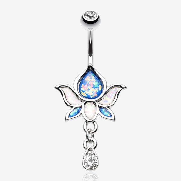 Lotus Zen Opalescent Sparkle Belly Button Ring-Clear Gem/Blue/White