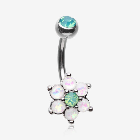 Opalescent Spring Flower Sparkle Belly Button Ring-Pacific Opal/White