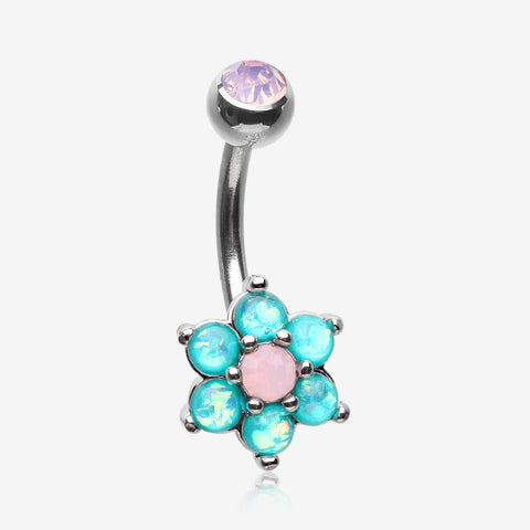 Opalescent Spring Flower Sparkle Belly Button Ring-Rose Water Opal/Teal