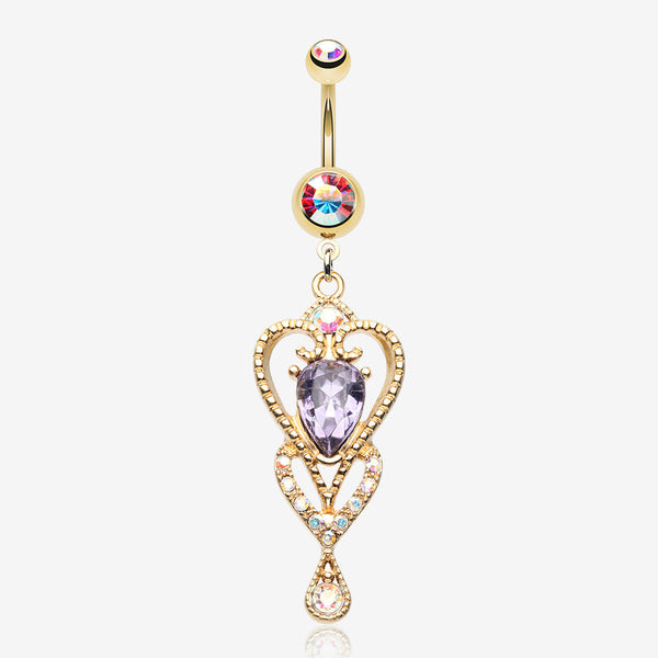 Golden Heart Preciosa Sparkle Belly Button Ring-Aurora Borealis/Tanzanite