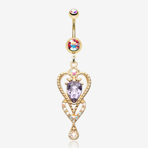 Golden Heart Preciosa Sparkle Belly Button Ring-Aurora Borealis/Tanzanite