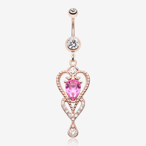 Rose Gold Heart Preciosa Sparkle Belly Button Ring-Clear Gem/Pink