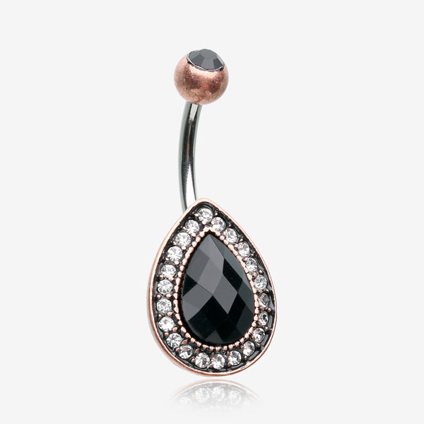 Vintage Rustica Onyx Sparkle Teardrop Belly Button Ring-Copper/Black/Clear