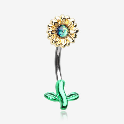 Adorable Opalescent Sparkle Sunflower Belly Button Ring-Black