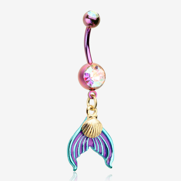 Colorline Mystic Mermaid Sparkle Belly Button Ring-Purple/Aurora Borealis