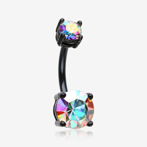 Blackline Brilliant Sparkle Gem Prong Set Belly Button Ring-Aurora Borealis