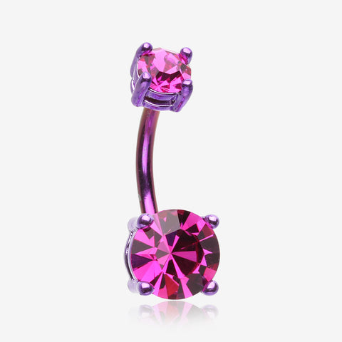 Colorline Brilliant Sparkle Gem Prong Set Belly Button Ring-Purple/Fuchsia