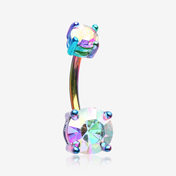 Colorline Brilliant Sparkle Gem Prong Set Belly Button Ring-Rainbow/Aurora Borealis