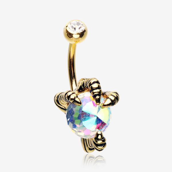 Golden Dragon's Claw Paragon Belly Button Ring-Aurora Borealis