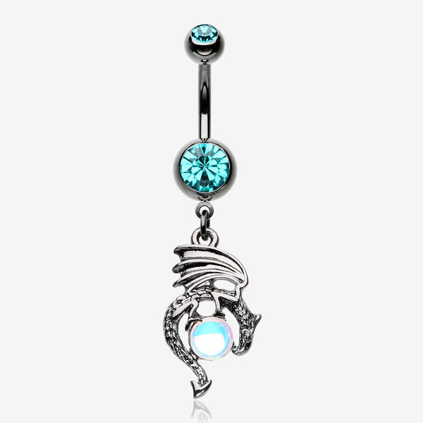 Hematite Dragon Legend Iridescent Revo Orb Belly Button Ring-Hematite/Teal