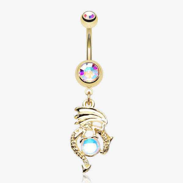 Golden Dragon Legend Iridescent Revo Orb Belly Button Ring-Aurora Borealis