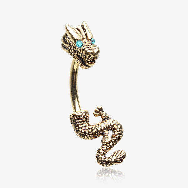 Golden Mythical Ryu Dragon Belly Button Ring-Teal