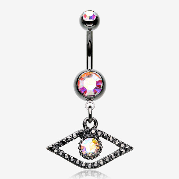 Hematite Osiris Eye Belly Button Ring-Hematite/Aurora Borealis