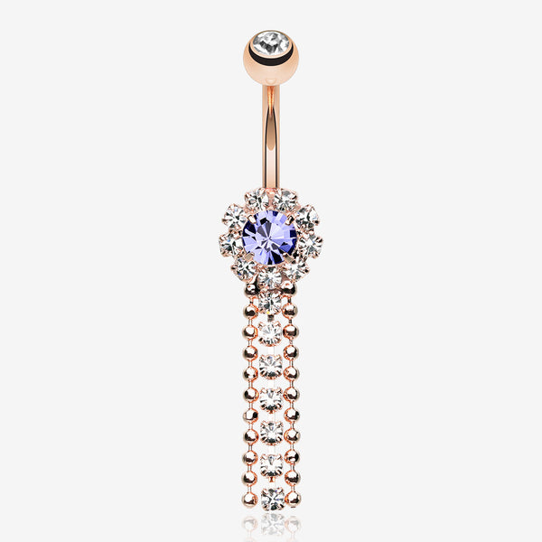 Rose Gold Wonder Sparkle Falls Chandelier Belly Button Ring-Clear Gem/Tanzanite