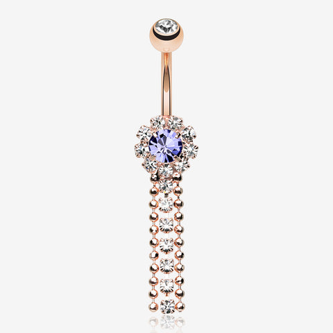 Rose Gold Wonder Sparkle Falls Chandelier Belly Button Ring-Clear Gem/Tanzanite