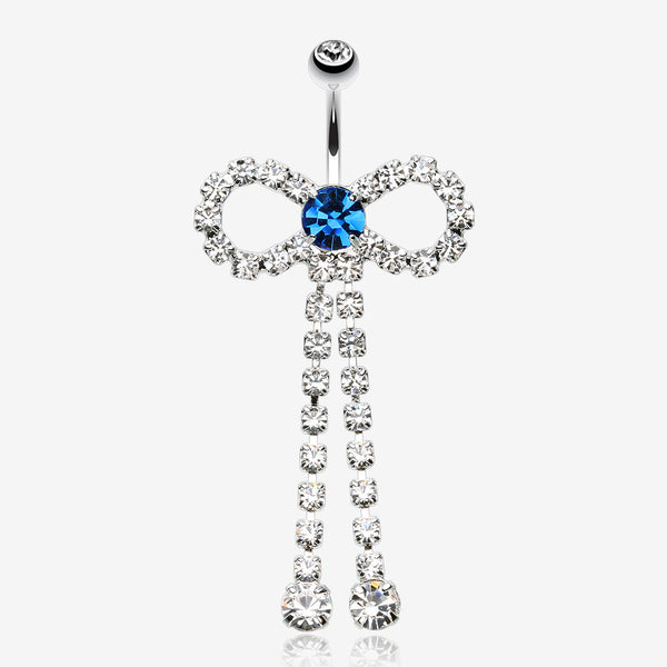 Radiant Sparkles Bow-Tie Belly Button Ring-Clear Gem/Capri Blue