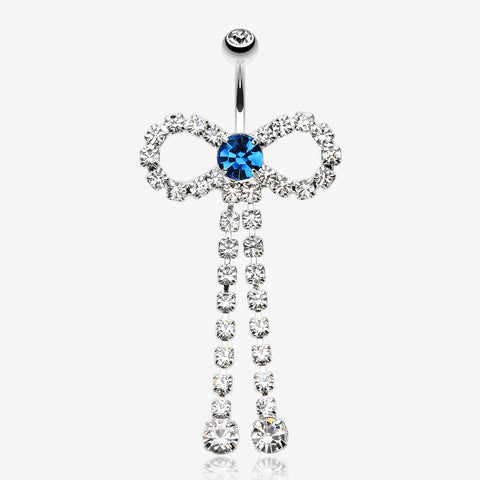 Radiant Sparkles Bow-Tie Belly Button Ring-Clear Gem/Capri Blue