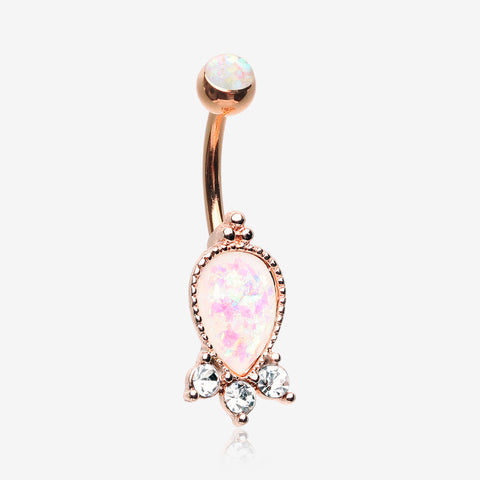 Rose Gold Victorian Adorn Opalescent Sparkle Belly Button Ring-White/Clear