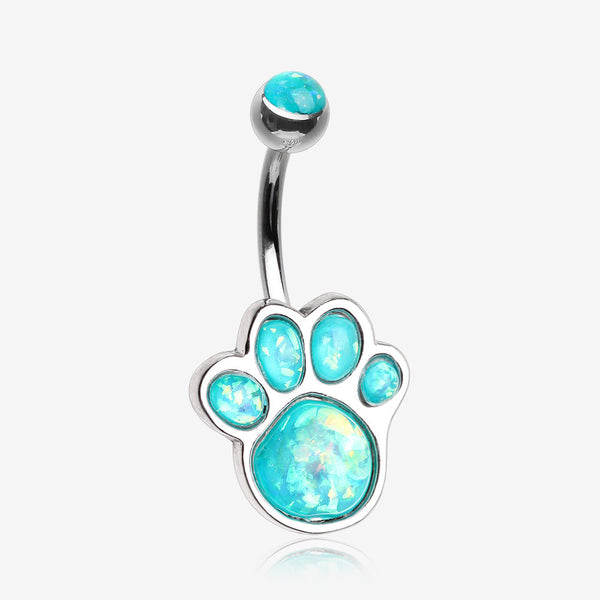 Adorable Paw Print Opalescent Sparkle Belly Button Ring-Teal