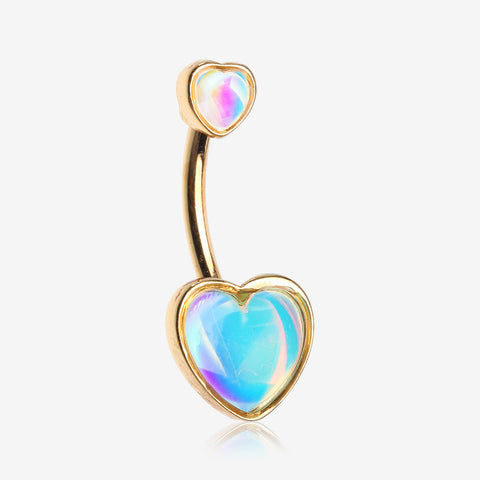 Golden Iridescent Revo Sparkle Two Hearts Belly Button Ring