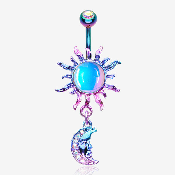 Colorline Iridescent Revo Blazing Sun Sparkle Moon Belly Button Ring-Rainbow/Aurora Borealis