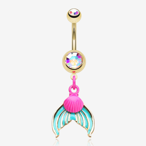 Golden Mystic Mermaid Sparkle Belly Button Ring-Aurora Borealis