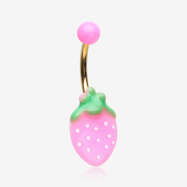 Adorable Pink Strawberry Non Dangle Belly Button Ring-Pink