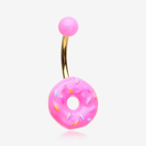 Sweet Pink Frost Sprinkled Donut Non Dangle Belly Button Ring-Pink