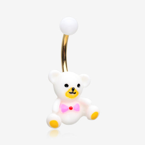 Adorable Teddy Baby Bear Non Dangle Belly Button Ring-White