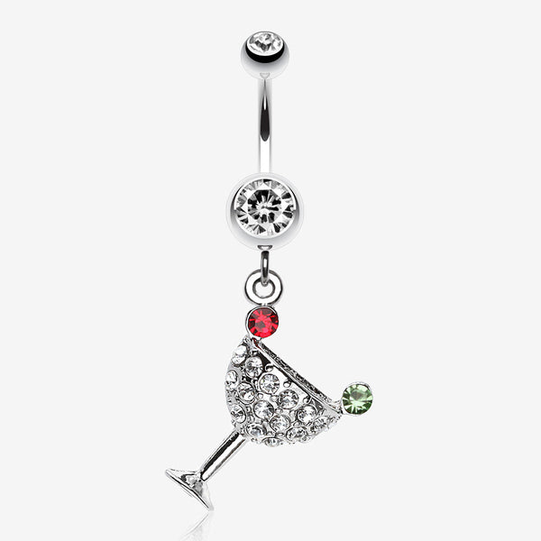 Sparkling Martini Glass Charm Dangle Belly Ring-Clear Gem