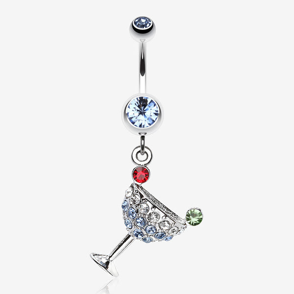 Sparkling Martini Glass Charm Dangle Belly Ring-Light Blue