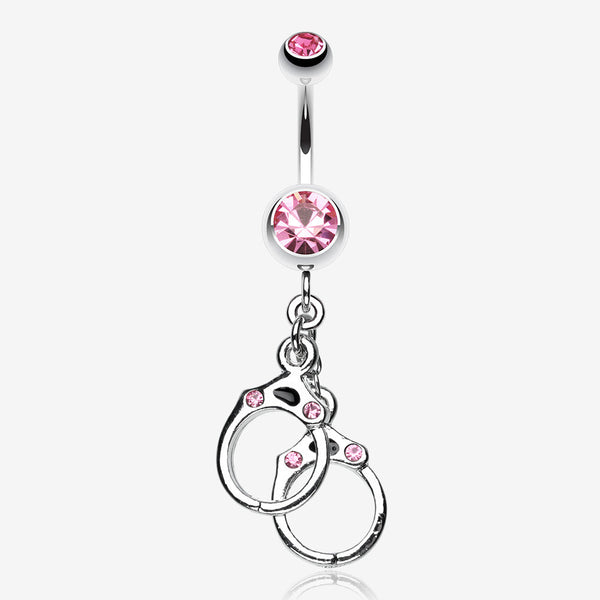 Handcuff Sparkle Belly Ring-Light Pink