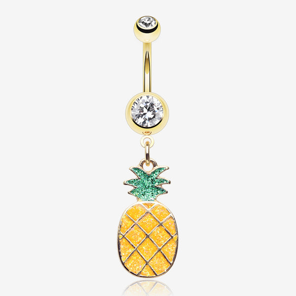 Golden Sweet Juicy Pineapple Belly Button Ring-Clear Gem