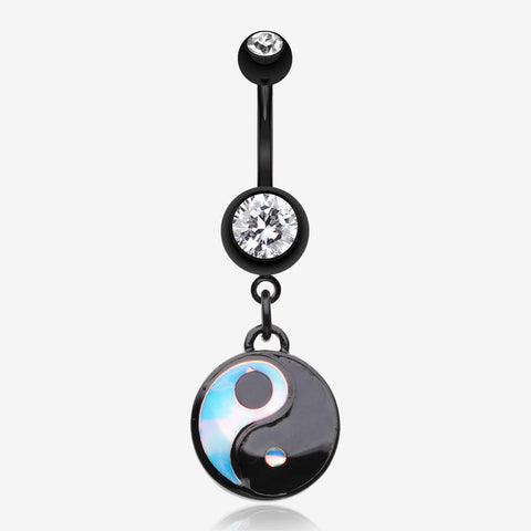 Blackline Iridescent Revo Yin Yang Sparkle Belly Button Ring-Black/Clear