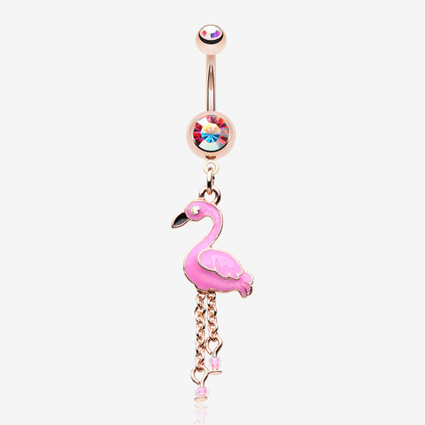 Golden Pink Flamingo Sparkle Belly Button Ring-Aurora Borealis