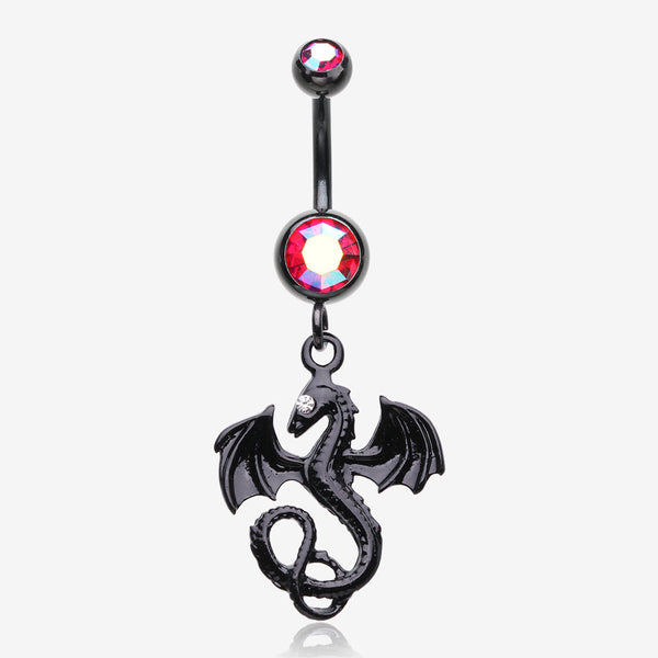 Blackline Jeweled Eye Dragon Belly Ring-Black/Red/Aurora Borealis