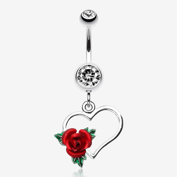 Heart Rose Belly Ring-Clear Gem