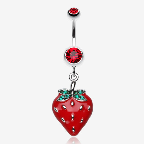 Vibrant Strawberry Dangle Belly Ring-Red