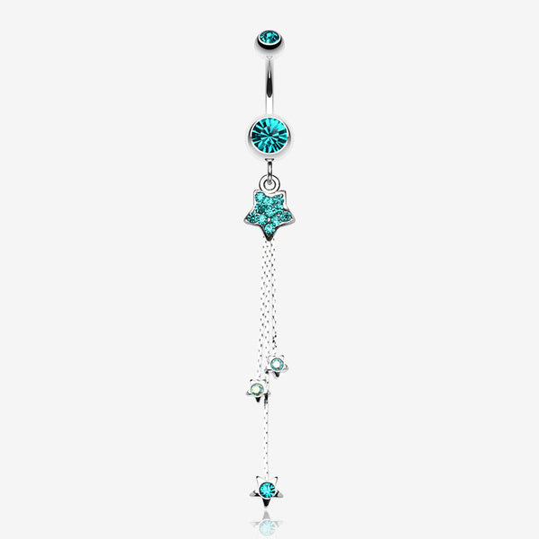 Delicate Star Sparkles Belly Ring-Teal