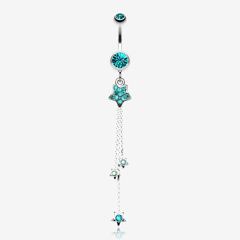 Delicate Star Sparkles Belly Ring-Teal