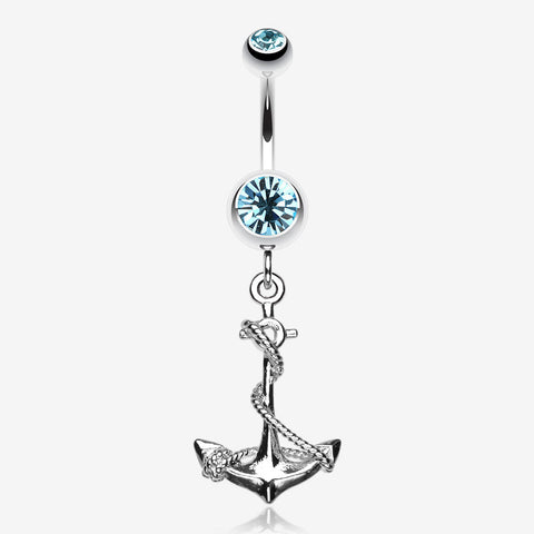 Classic Rope Anchor Belly Ring-Aqua