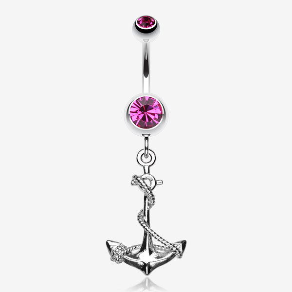 Classic Rope Anchor Belly Ring-Fuchsia