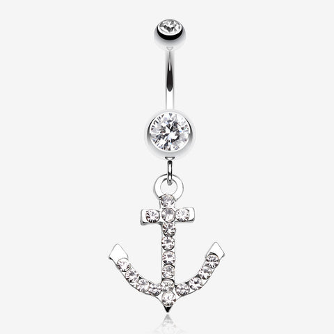 Anchor Gem Sparkle Belly Ring-Clear Gem