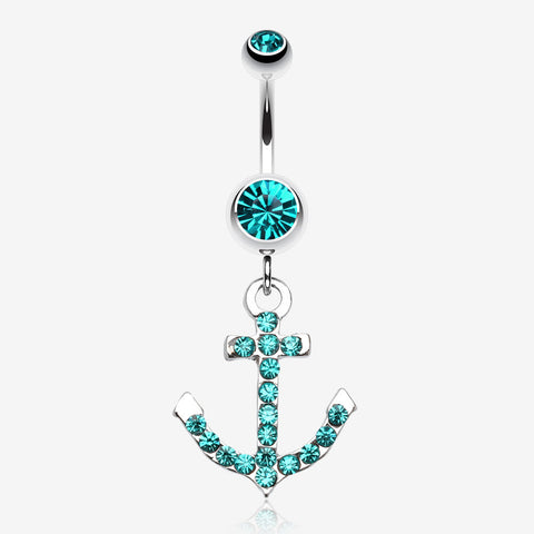 Anchor Gem Sparkle Belly Ring-Teal